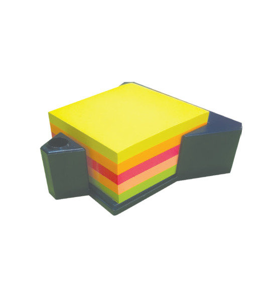 Cubo N. Adhesivas Neón, 3" x 3" (76 mm x 76 mm), con Dispensador + Portabolígrafos, 400 h. 